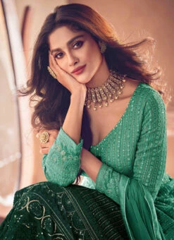 Teal Green Georgette Embroidery Anarkali Lehenga Party Wear -Deals Chic Lehenga Store teal green georgette embroidery anarkali lehenga ghska4510122p b