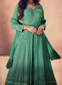 Teal Green Georgette Embroidery Anarkali Lehenga Party Wear