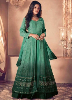 Teal Green Georgette Embroidery Anarkali Lehenga Party Wear -Deals Chic Lehenga Store teal green georgette embroidery anarkali lehenga ghska4510122p u