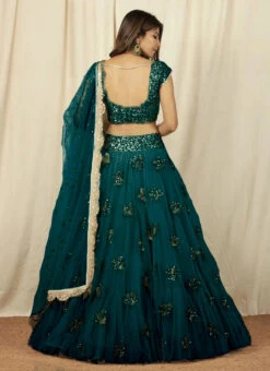 Teal Green Net Embroidered Umbrella Lehenga Choli Party Wear -Deals Chic Lehenga Store teal green net embroidered umbrella lehenga choli ghsth02 b