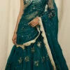 Teal Green Net Embroidered Umbrella Lehenga Choli Party Wear