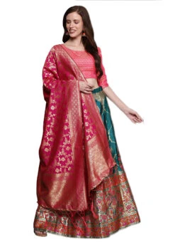 Teal Green Silk Weaving Work A Line Lehenga Festive Wear -Deals Chic Lehenga Store teal green silk weaving work a line lehenga ghsstsktgrm17437 u