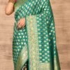 Teal N Black Banarasi Katan Zari Weaving Half N Half Saree Festive Wear