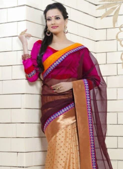 Trendy Beige N Brown Half N Half Saree Wedding Wear -Deals Chic Lehenga Store trendy beige n brown half n half saree sacvg103 b