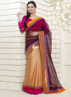 Trendy Beige N Brown Half N Half Saree Wedding Wear -Deals Chic Lehenga Store trendy beige n brown half n half saree sacvg103 u