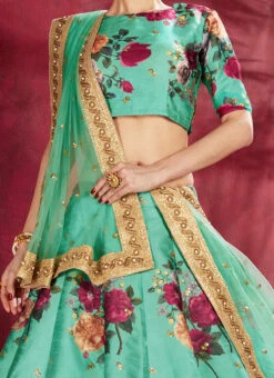 Turquoise Art Silk A Line Lehenga Party Wear