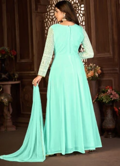 Turquoise Georgette Embroidery Anarkali Suit Party Wear -Deals Chic Lehenga Store turquoise georgette embroidery anarkali suit slsdi139t b