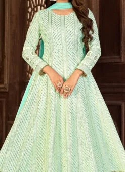 Turquoise Georgette Embroidery Anarkali Suit Party Wear