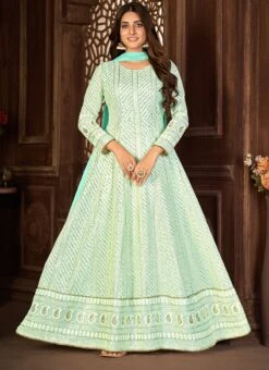 Turquoise Georgette Embroidery Anarkali Suit Party Wear -Deals Chic Lehenga Store turquoise georgette embroidery anarkali suit slsdi139t u