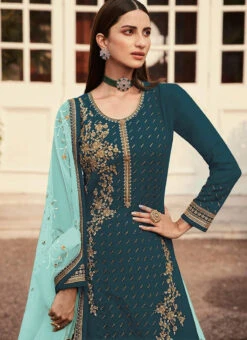 Turquoise Net Embroidered N Stones Long Choli Lehenga Party Wear -Deals Chic Lehenga Store turquoise net embroidered n stones long choli lehenga ghsak32737006d b