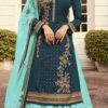 Turquoise Net Embroidered N Stones Long Choli Lehenga Party Wear