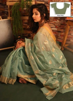 Turquoise Pure Chanderi Handloom Zari Work Saree Festive Wear -Deals Chic Lehenga Store turquoise pure chanderi handloom zari work saree sakbb24 u