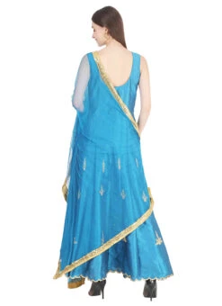 Turquoise Raw Silk Embroidery Anarkali Suit Party Wear -Deals Chic Lehenga Store turquoise raw silk embroidery anarkali suit slkifh9900538 b