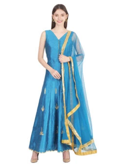 Turquoise Raw Silk Embroidery Anarkali Suit Party Wear -Deals Chic Lehenga Store turquoise raw silk embroidery anarkali suit slkifh9900538 u