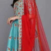 Turquoise Taffeta Silk Aari Thread Work Anarkali Suit Party Wear