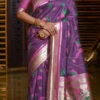 Violet Color Zari Work Banarasi Silk Saree Festive Wear