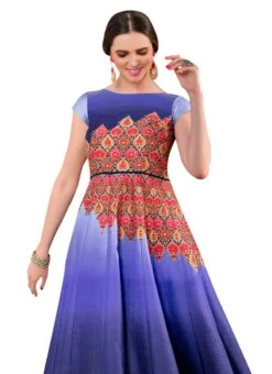 Blue Silk Anarkali Gown Wedding Wear 7 Blue Silk Anarkali Gown Wedding Wear -Deals Chic Lehenga Store violet pure silk anarkali gown bgwsjssbvl103 b