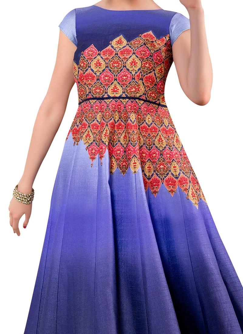 Blue Silk Anarkali Gown Wedding Wear 1 Blue Silk Anarkali Gown Wedding Wear