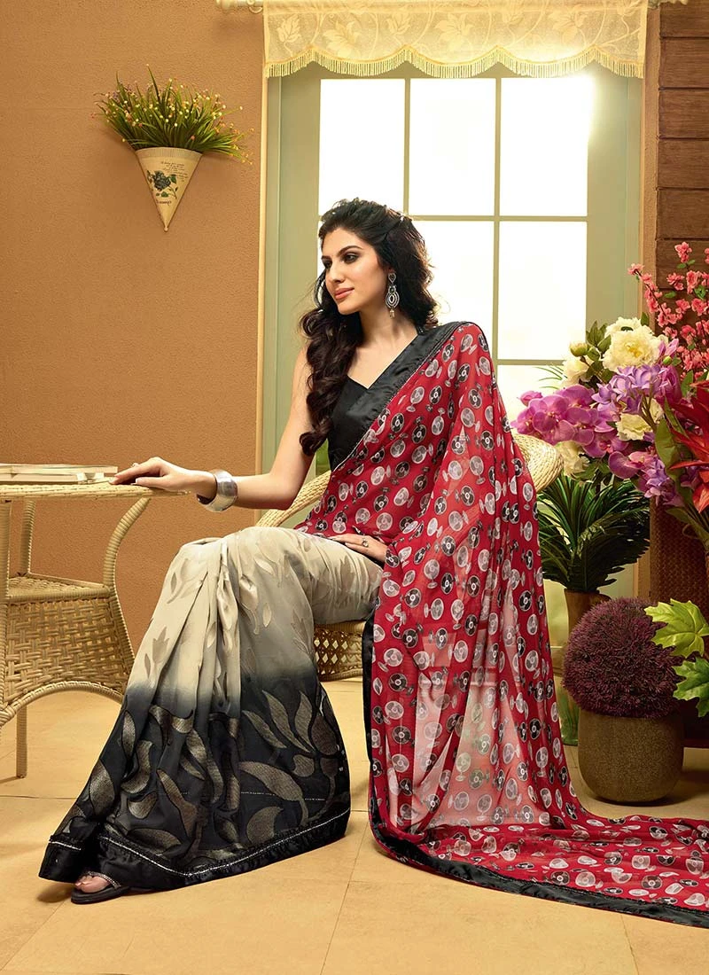 Voguish Beige, Black N Red Half N Half Saree Festive Wear 3 Voguish Beige, Black N Red Half N Half Saree Festive Wear - Image 3