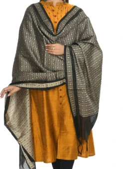 Weaving Black Handloom Cotton Dupatta Work Wear