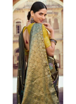 Woven Work Dark Grey Color Tissue Meena Saree Party Wear -Deals Chic Lehenga Store weaving work dark grey color tissue meena saree saspl4406 b