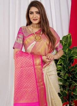 Weaving Work White Color Soft Litchi Silk Saree Festive Wear -Deals Chic Lehenga Store weaving work white color soft litchi silk saree sasom1114 b