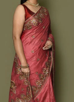 Wedding Wear Dark Pink Color Embroidered Pure Banarasi Silk Saree Wedding Wear
