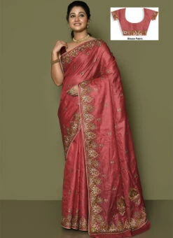 Wedding Wear Dark Pink Color Embroidered Pure Banarasi Silk Saree Wedding Wear -Deals Chic Lehenga Store wedding wear dark pink color embroidered pure silk saree savns119a u