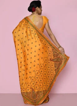 Wedding Wear Mustard Color Embroidered Pure Banarasi Silk Saree Wedding Wear -Deals Chic Lehenga Store wedding wear mustard color embroidered pure silk saree savns125d b