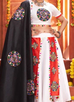 White Art Silk Embroidery With Mirror Work Chaniya Choli Festive Wear