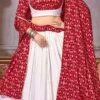 White Blended Cotton Printed Umbrella Lehenga Festive Wear