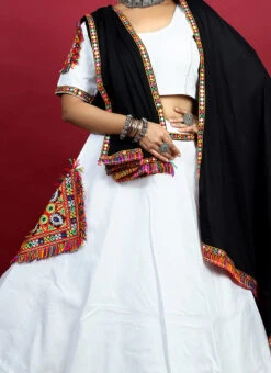 White Blended Kutch N Mirror Work Chaniya Choli Festive Wear