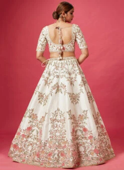 White Color Pure Silk Embroidered And Zari Work Umbrella Lehenga Wedding Wear -Deals Chic Lehenga Store white color pure silk embroidered and zari work umbrella lehenga ghmkns382b b