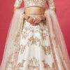 White Color Pure Silk Embroidered And Zari Work Umbrella Lehenga Wedding Wear