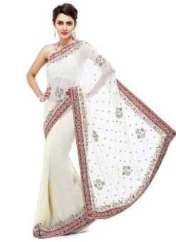 White Georgette Crystals Embellished Saree Party Wear -Deals Chic Lehenga Store white georgette crystals embellished saree sadsfcns2588 u