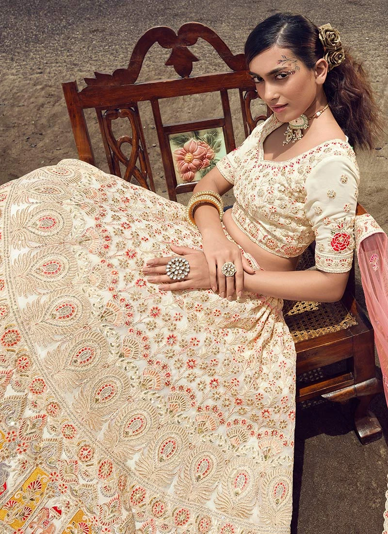 White Georgette Heavy Embroidered N Stones Umbrella Lehenga Wedding Wear 4 White Georgette Heavy Embroidered N Stones Umbrella Lehenga Wedding Wear - Image 4