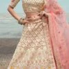 White Georgette Heavy Embroidered N Stones Umbrella Lehenga Wedding Wear