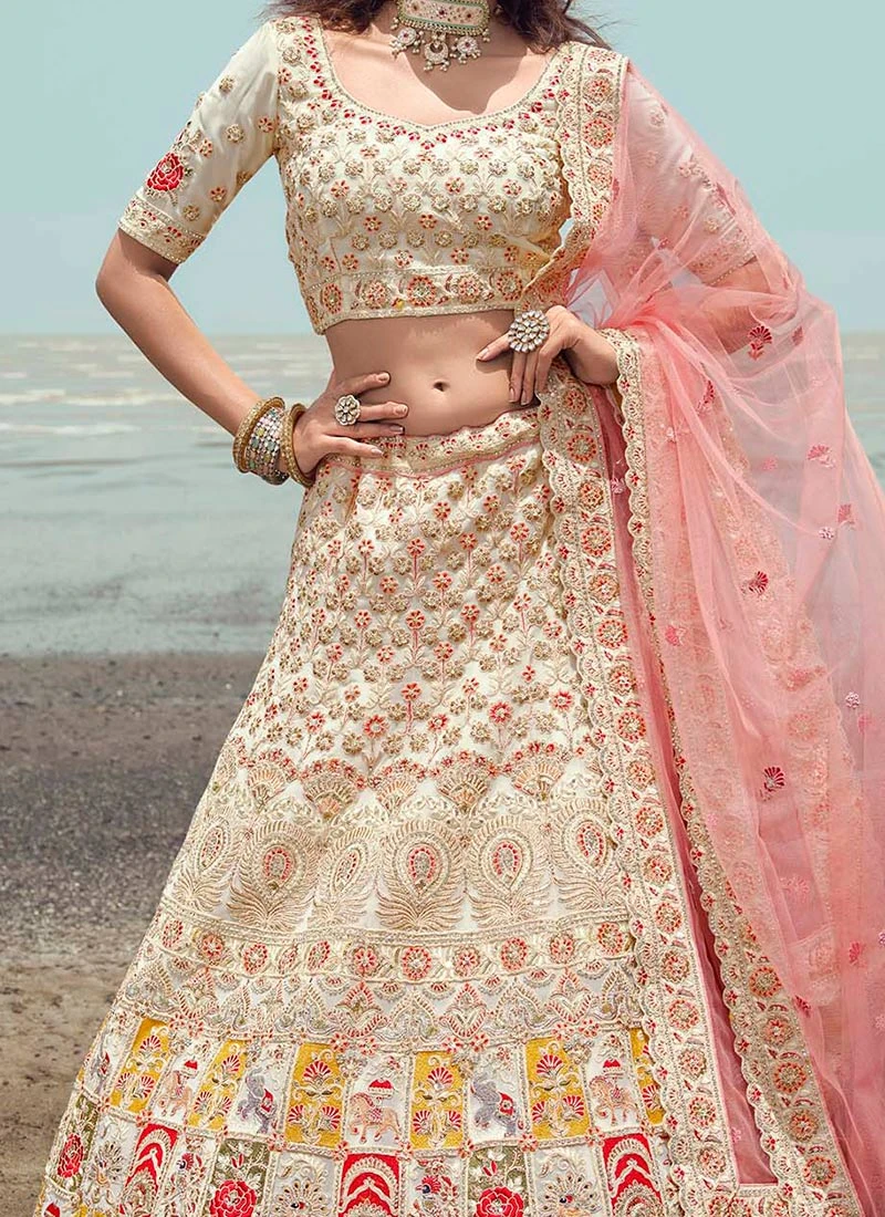 White Georgette Heavy Embroidered N Stones Umbrella Lehenga Wedding Wear 1 White Georgette Heavy Embroidered N Stones Umbrella Lehenga Wedding Wear