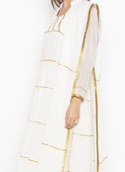 White Georgette Lace Work Anarkali Suit Party Wear