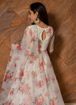 White Pure Organza Printed Anarkali Suit Party Wear -Deals Chic Lehenga Store white pure organza printed anarkali suit sljpjhc2122 b