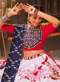 White Viscose Printed Kutch Work Chaniya Choli Festive Wear -Deals Chic Lehenga Store white viscose printed kutch work chaniya choli ghsom2343 b