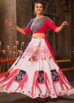 White Viscose Printed Kutch Work Chaniya Choli Festive Wear -Deals Chic Lehenga Store white viscose printed kutch work chaniya choli ghsom2343 u