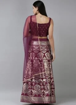 Wine Art Silk Jacquard A Line Lehenga Festive Wear -Deals Chic Lehenga Store wine art silk jacquard a line lehenga ghsrk169224 b