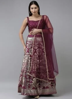 Wine Art Silk Jacquard A Line Lehenga Festive Wear -Deals Chic Lehenga Store wine art silk jacquard a line lehenga ghsrk169224 u