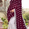 Wine Faux Georgette Embroidered Half And Half Saree Party Wear