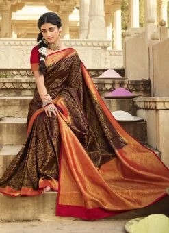 Wine Katan Silk Weaving Work Saree Festive Wear -Deals Chic Lehenga Store wine katan silk weaving work saree saspl2502 b