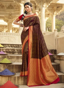 Wine Katan Silk Weaving Work Saree Festive Wear -Deals Chic Lehenga Store wine katan silk weaving work saree saspl2502 u