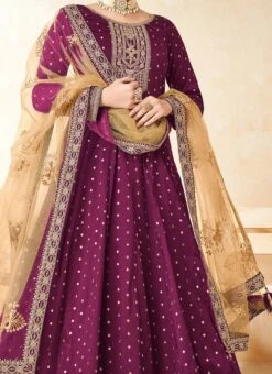 Wine Taffeta Embroidered Anarkali Suit Party Wear
