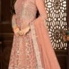 Women Peach Embroidered Net Anarkali With Dupatta Party Wear