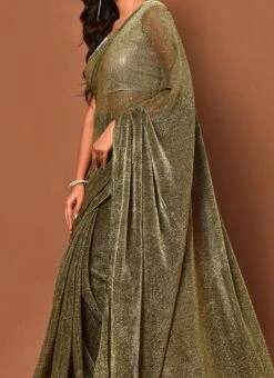 Woven Mehendi Green Color Net Saree Party Wear